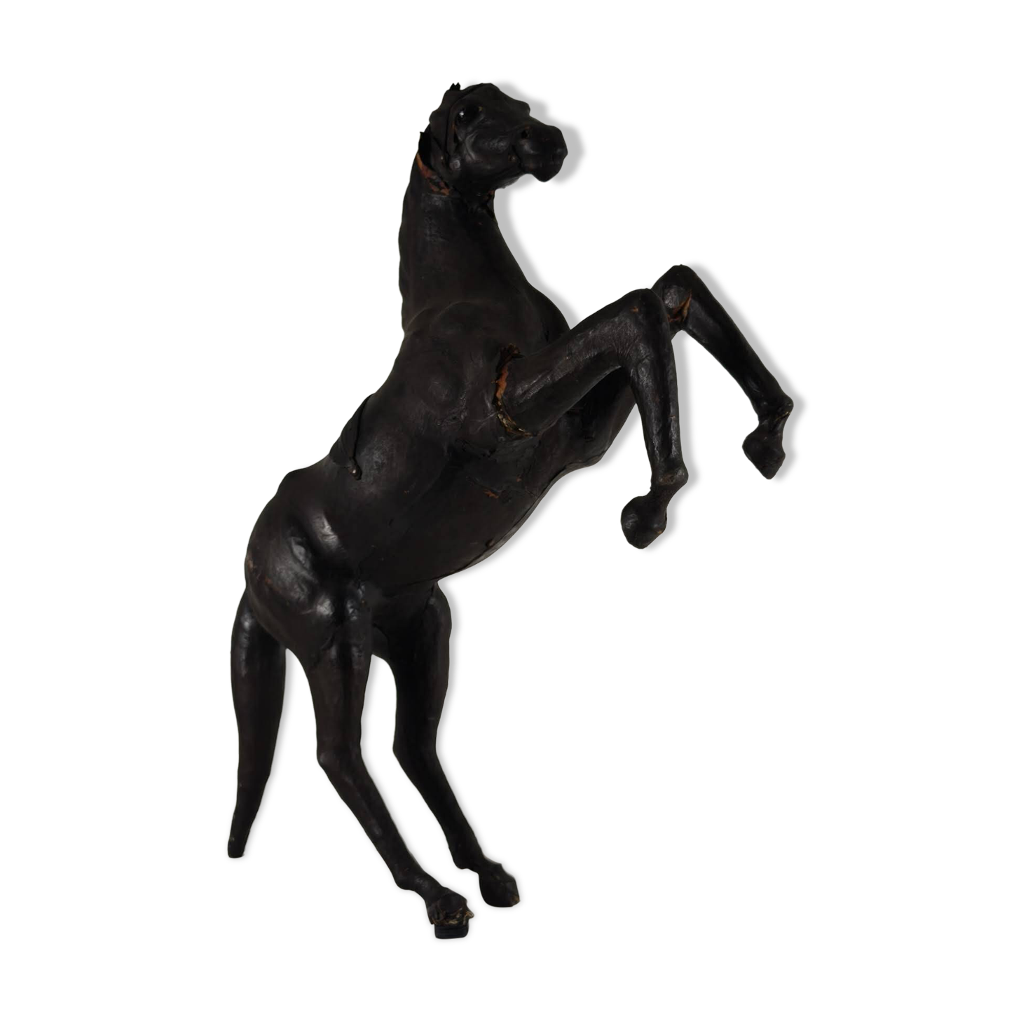 Early 20th Century Antique Leather Horse Sculpture with Glass Eyes