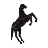 Sculpture de cheval en cuir antique du début du 20e siècle avec des yeux en verre
