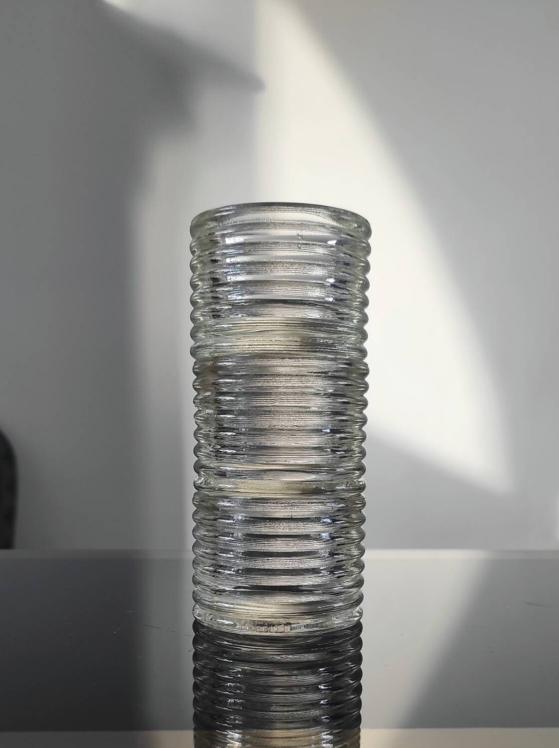 Set of 3 vintage ribbed pressed glass candle holders – 1970s