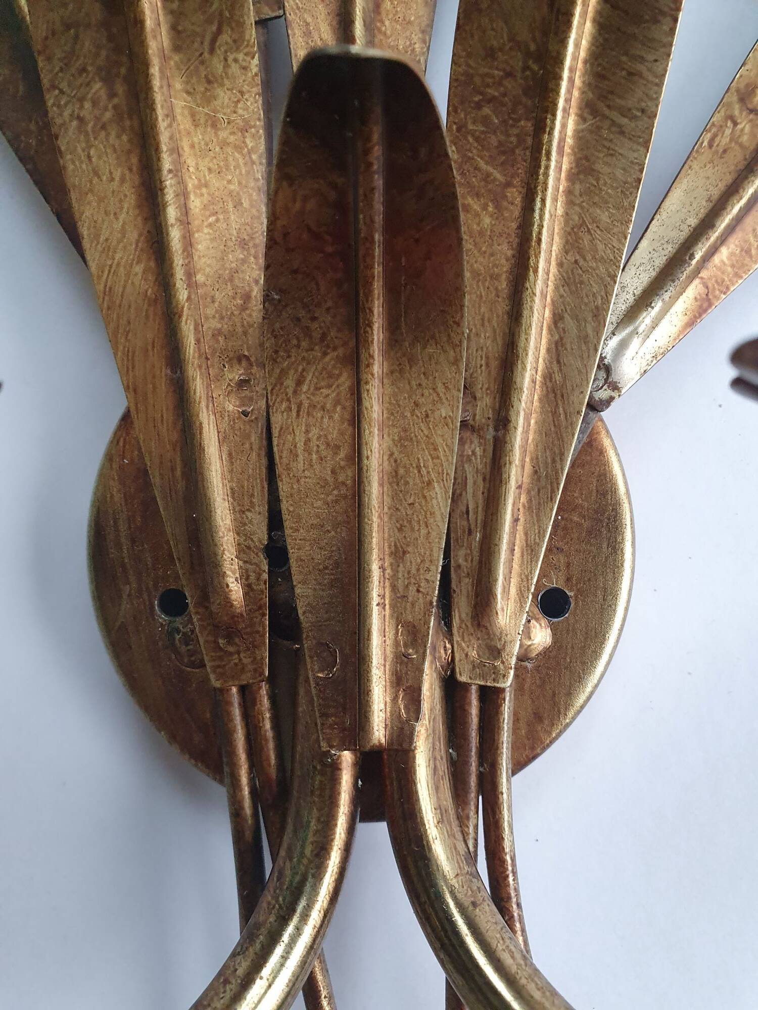 Pair of antique gold wall sconces with wheat ear motif