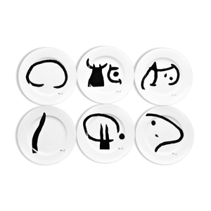Suite de 6 assiettes Miro en porcelaine.