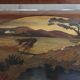 Old wooden serving tray with marquetry drawing