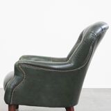 Green Cowhide Leather Chesterfield Armchair in Classic English Style