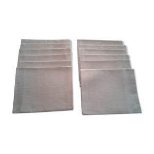 Set de 12 serviettes tissus damassé lin  soie décors feuillage et écusson