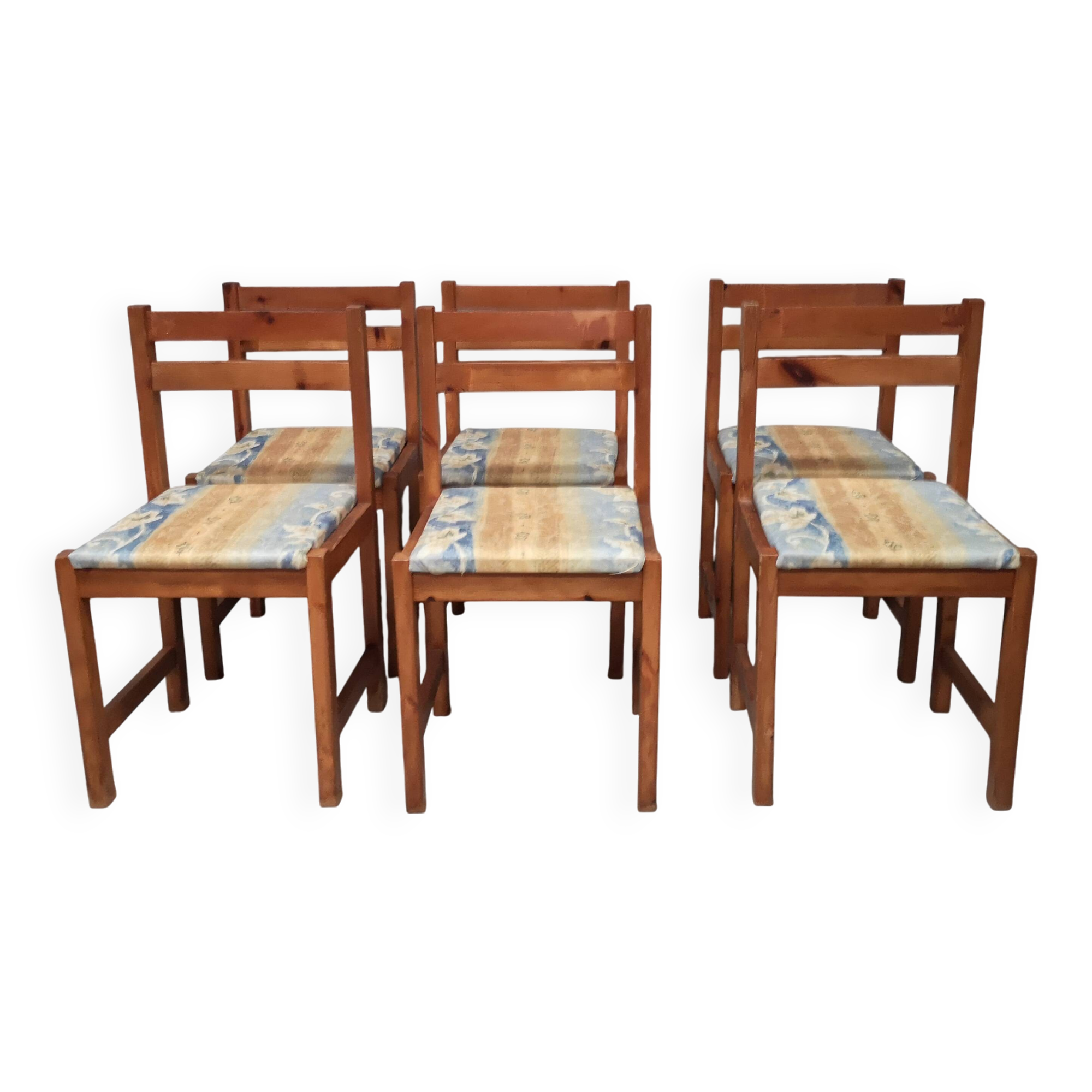 6 vintage 1970s pine Maison Regain chairs