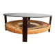 Table basse en verre fumé et rotin