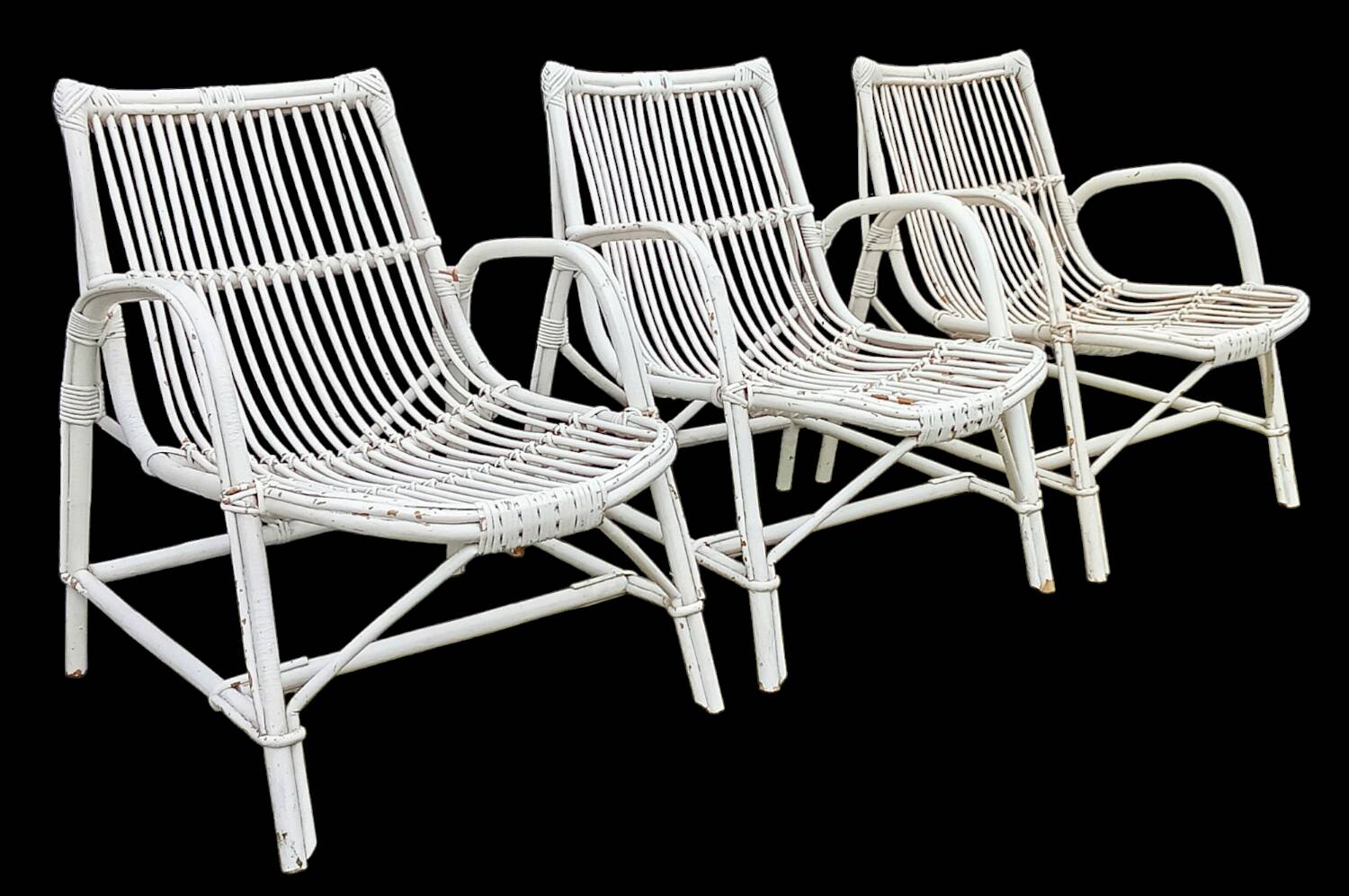 Set of 3 rattan armchairs from the 1970s