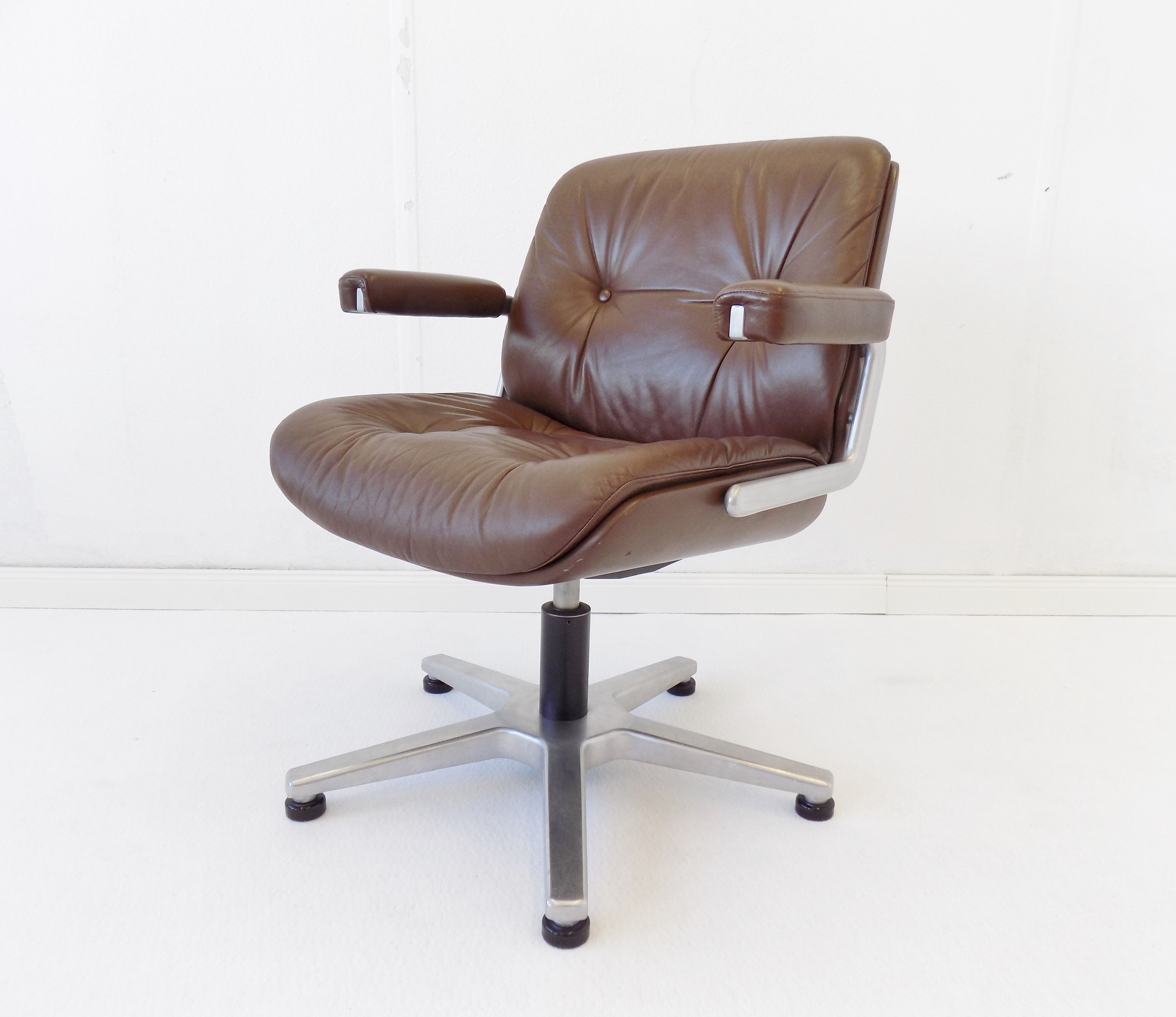 Martin Stoll brown leather office chair by Karl Dittert