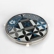 Plateau tournant verre et inox motif carreaux de ciment