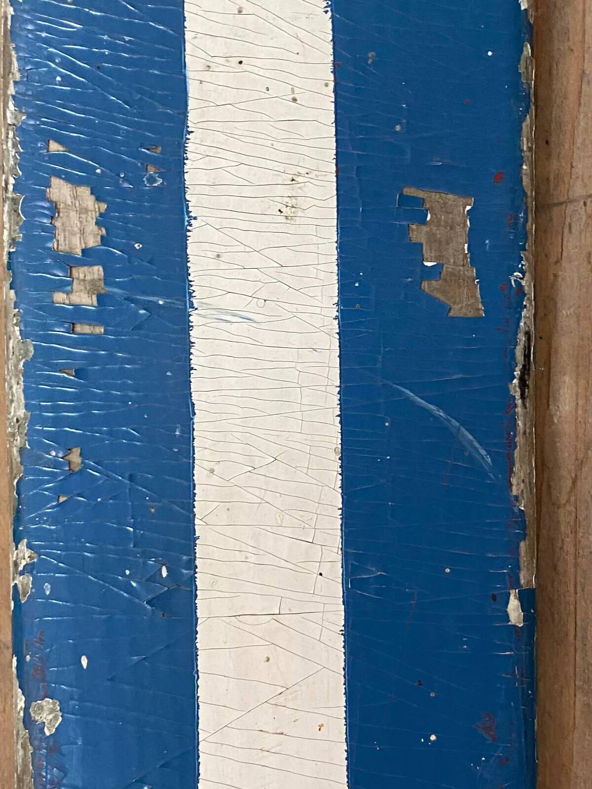 Old Pair of Vintage Blue & White Wooden Skis Mountain Chalet Decor - 218 cm