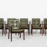 Midcentury Danish set of 6 chairs with armrests in rosewood and leather by Arne Vodder for Sibast