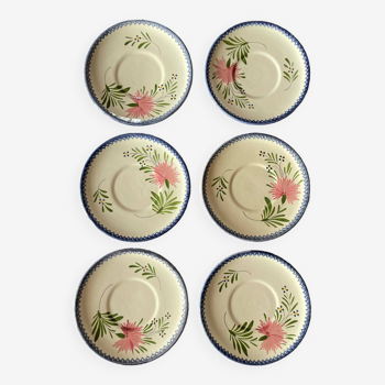 6 assiettes à dessert charolles vintage décor fleuri peint à la main