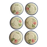 6 vintage Charolles dessert plates with hand-painted floral decor