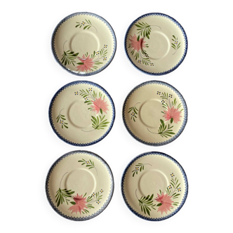 6 vintage Charolles dessert plates with hand-painted floral decor