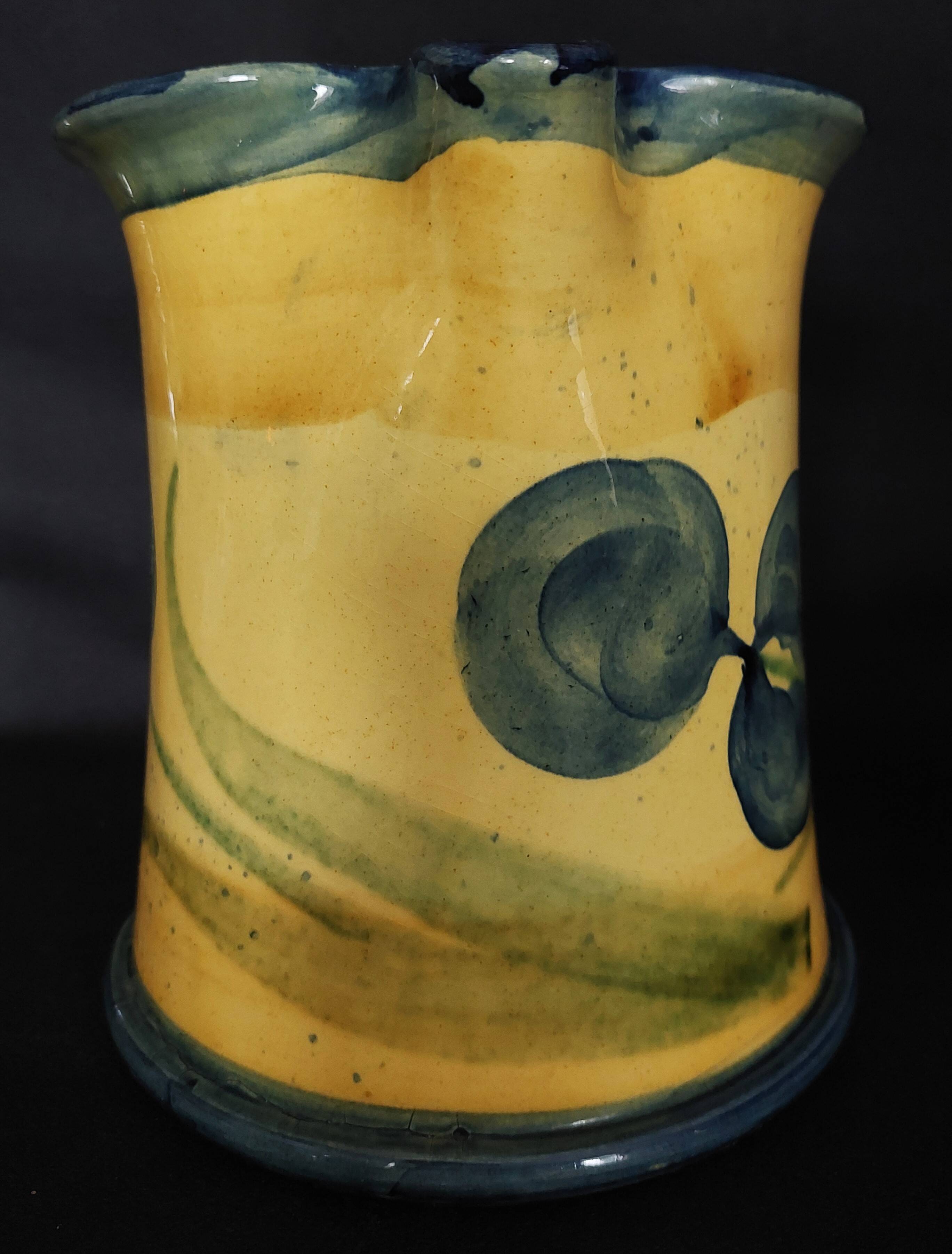 Vintage earthenware pitcher with a glossy finish, signature to be identified, 20th-century ceramics.