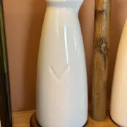 Ceramic white and wood oil and vinegar dispenser