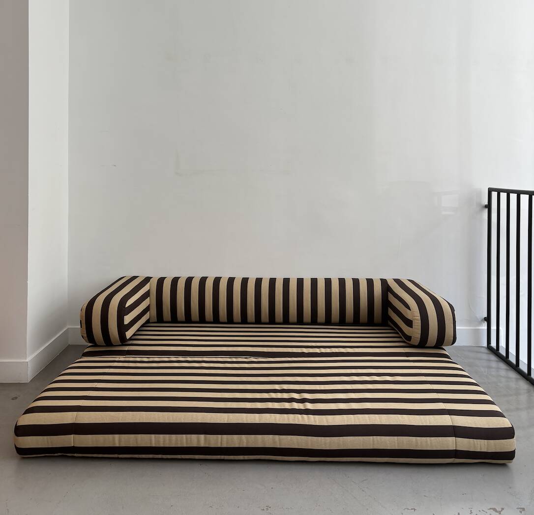 Beige and brown sofa vintage guest bed