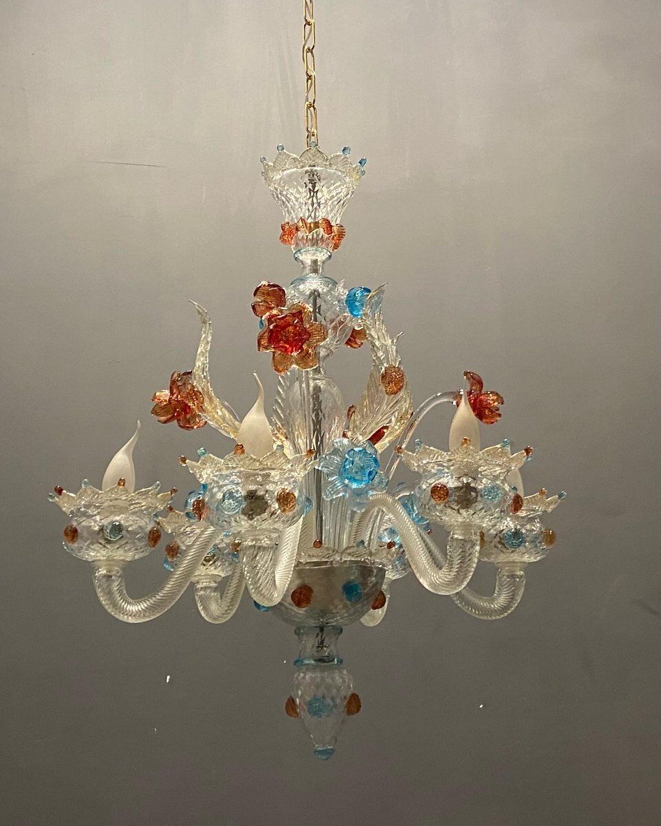 Venetian murano glass flower chandelier, 1960s
