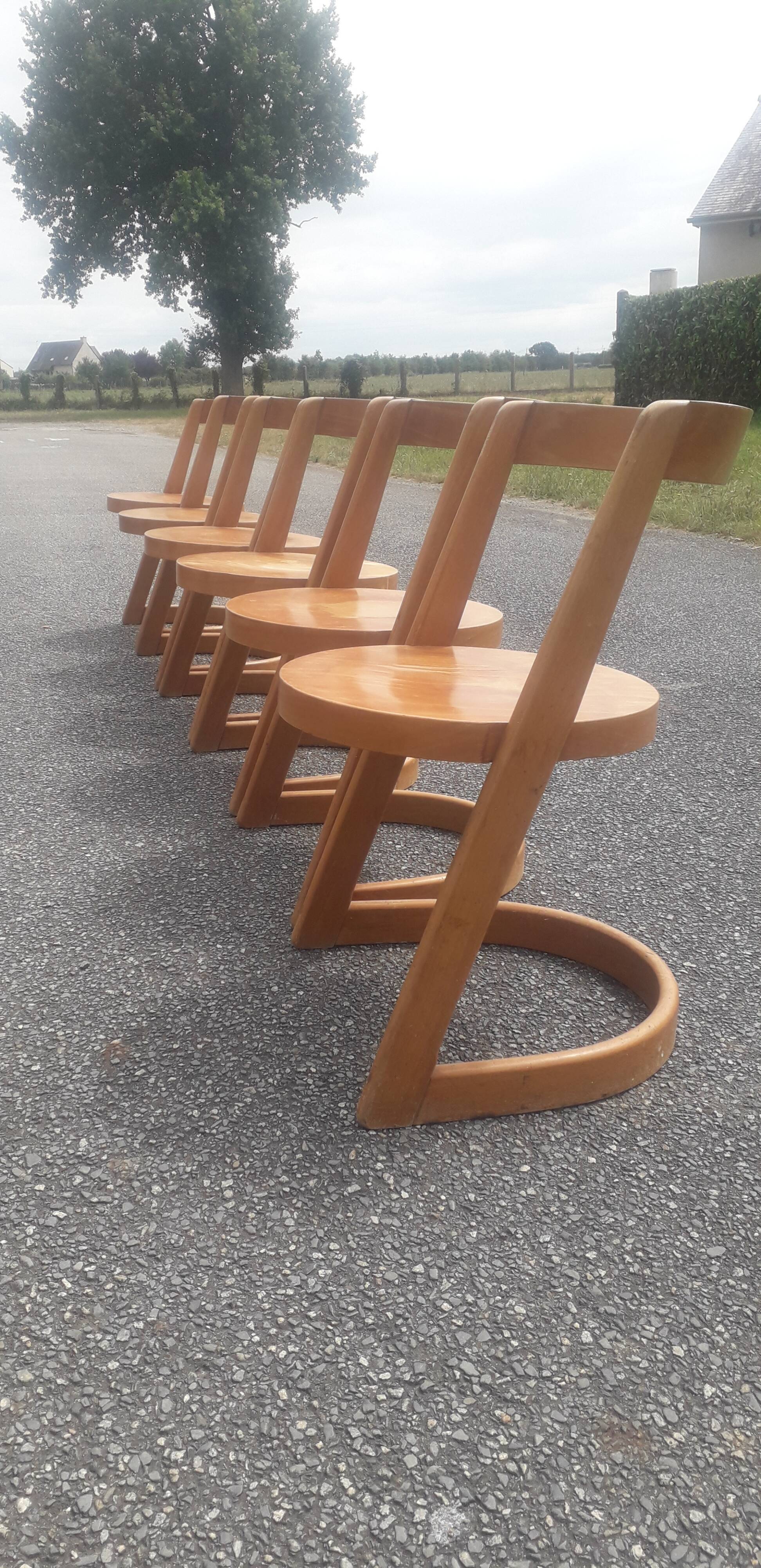 Suite de 6 chaises vintage Baumann modèle Halfa