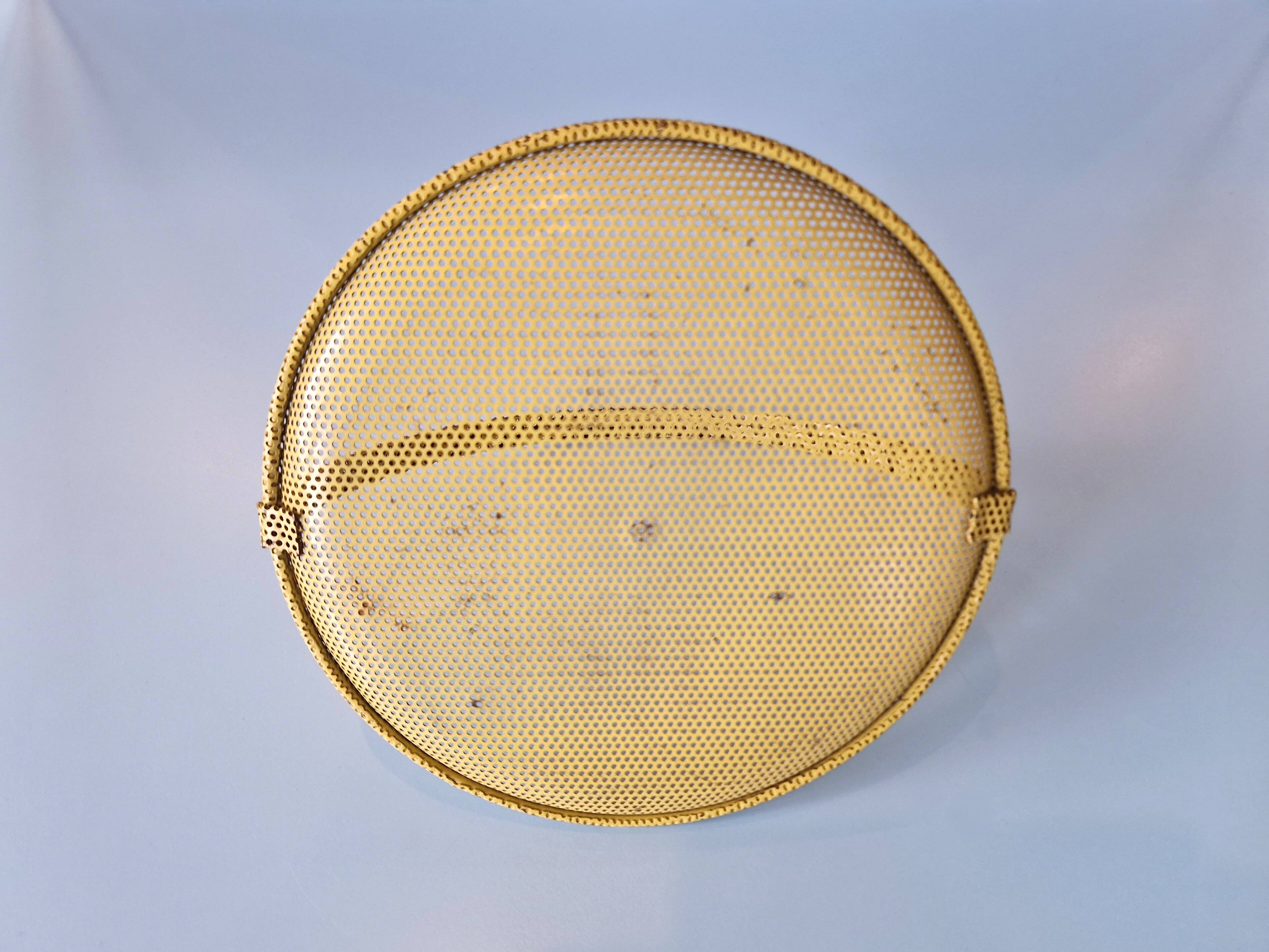 Yellow perforated metal bonbonniere by Mathieu Matégot, France 1950's