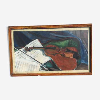 Peinture à la gouache sur papier violon 1958