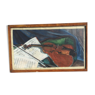 Peinture à la gouache sur papier violon 1958