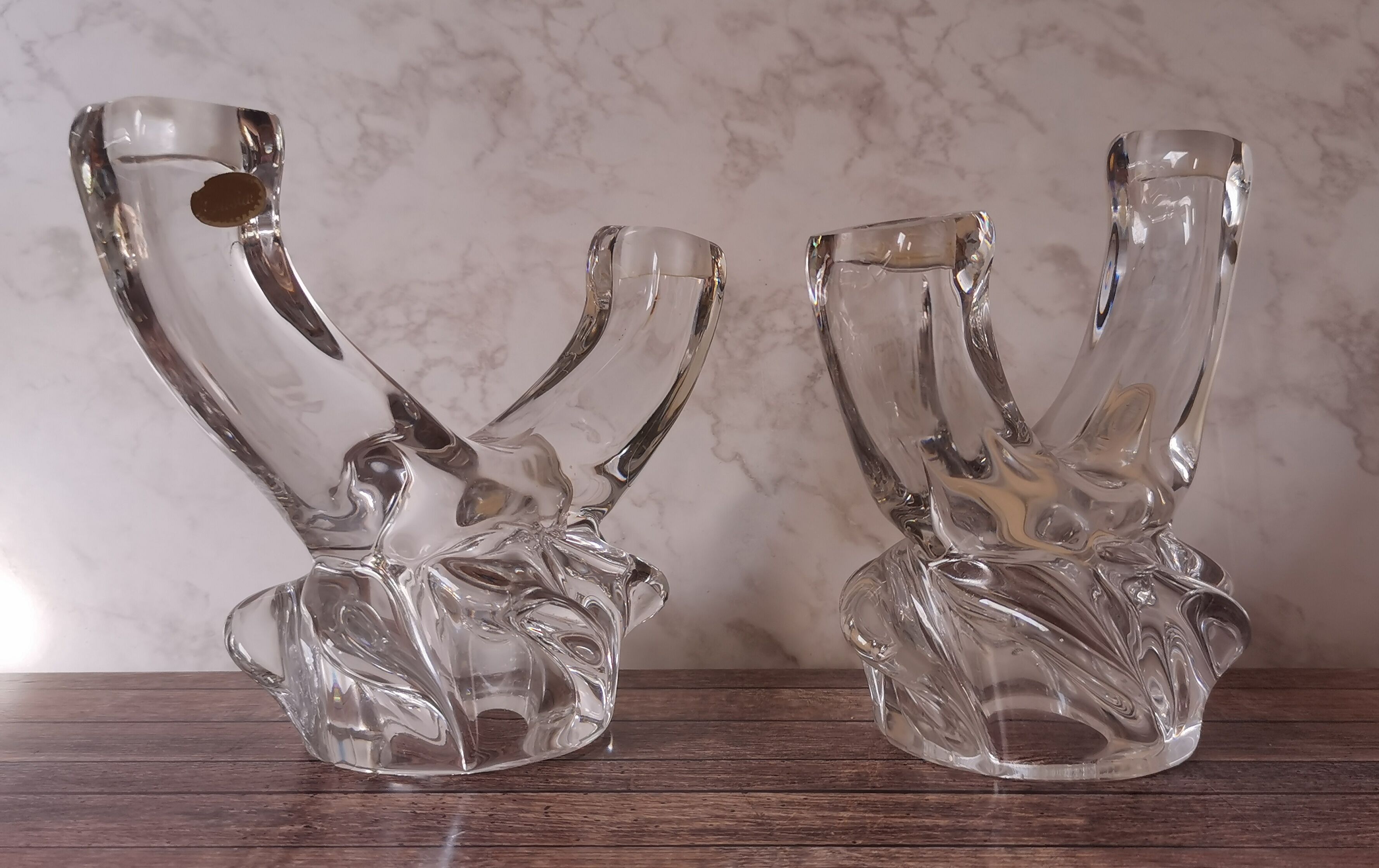 Pair of candle holders two crystal branches