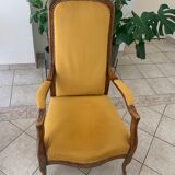 Fauteuil Voltaire style Louis Philippe restauré Jaune Moutarde