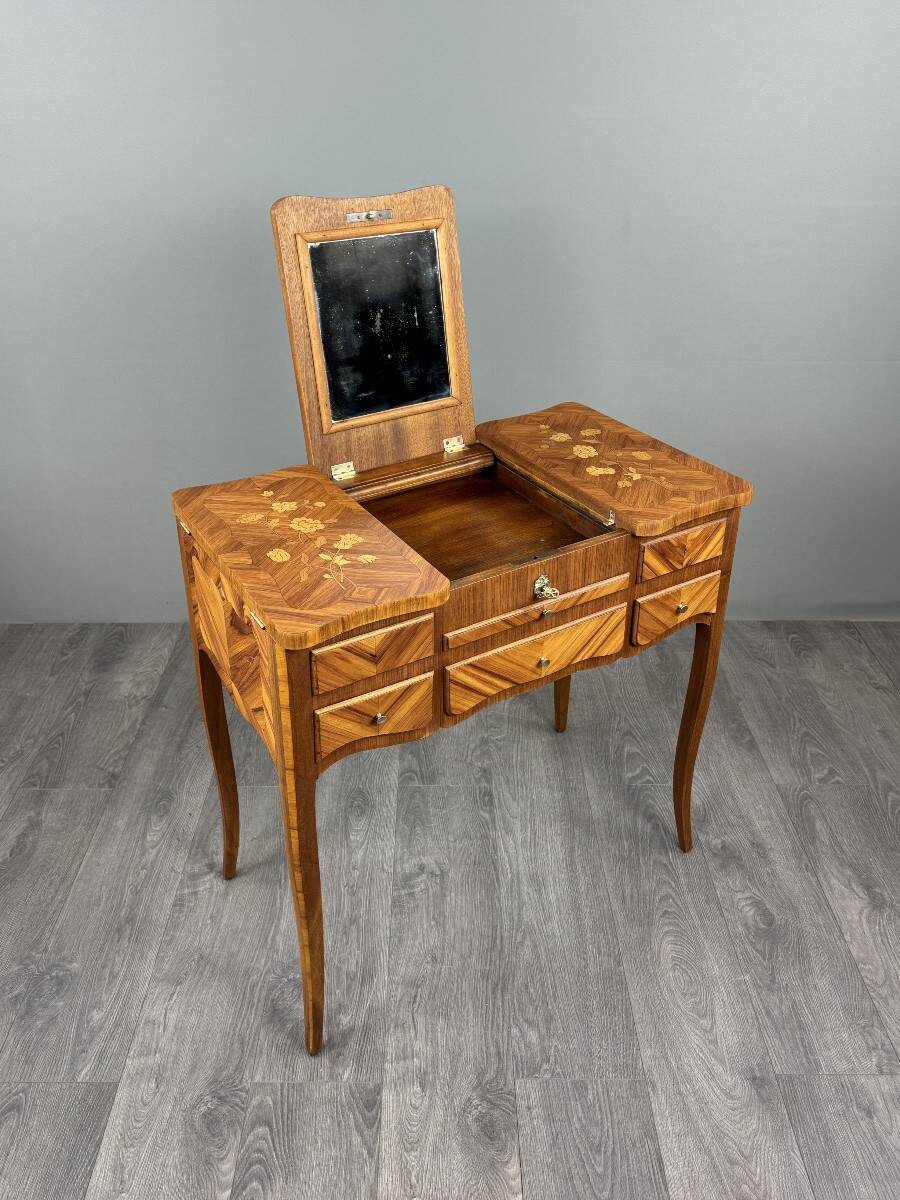 Marquetry Dressing Table, Louis XV Style, 20th Century