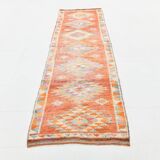 Tapis runner vintage orange à motifs géométriques faits main, 86x319Cm