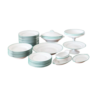 Full vintage tableware service, green edging