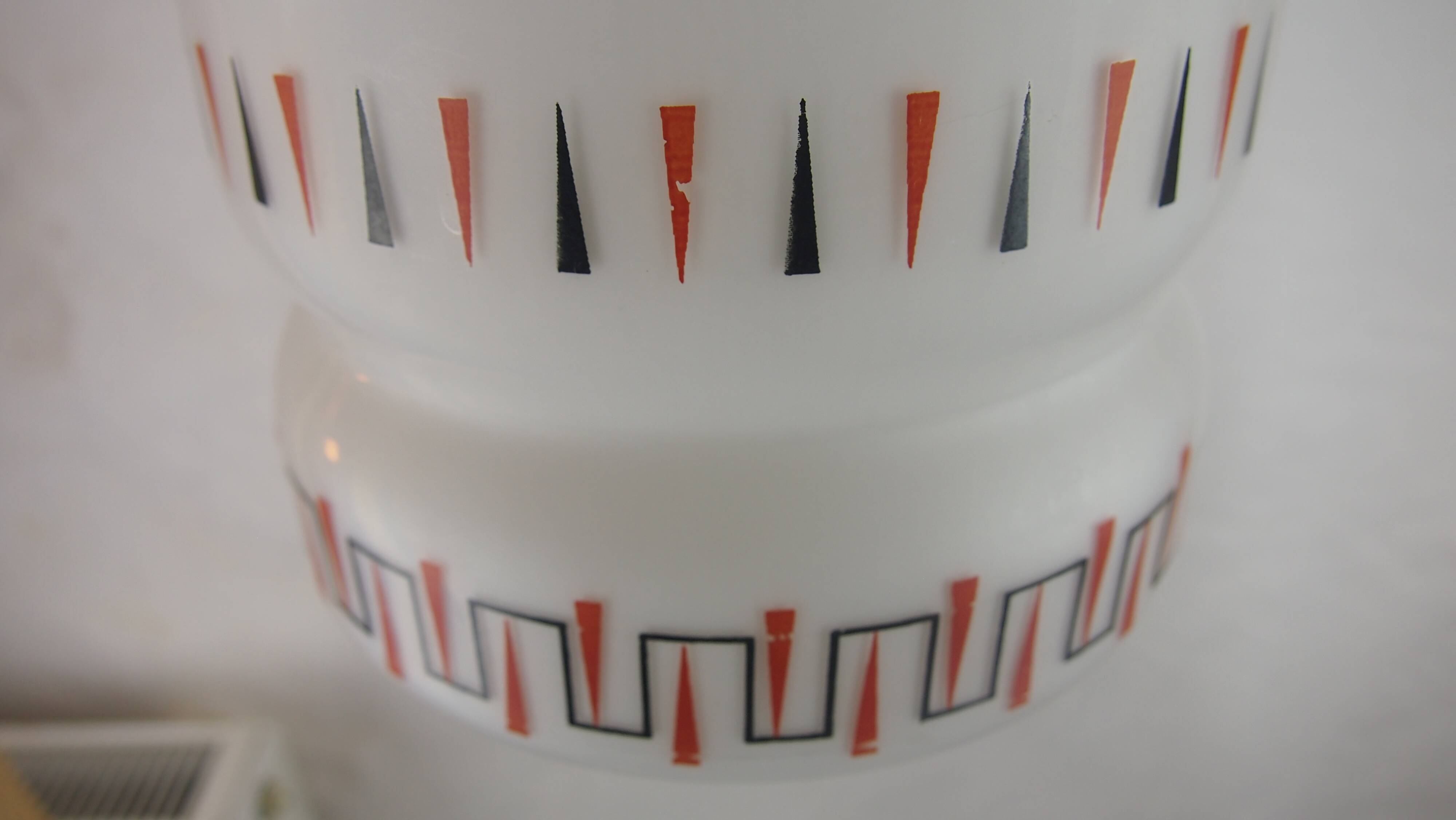 Vintage opaline glass pendant light with geometric design, 1960s Lunel style