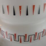 Vintage opaline glass pendant light with geometric design, 1960s Lunel style