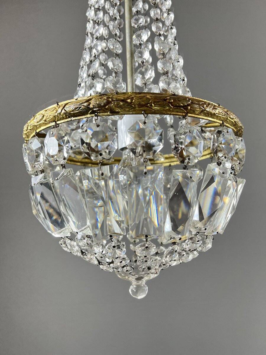 Pair of bronze and crystal chandelier pendants, late 19th century.