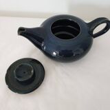 Blue glazed stoneware ceramic teapot Signed Pictogram Signature to identify