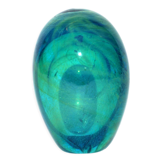 Presse-papier Oeuf en verre soufflé bleu vert - sulfure Verrier Murano