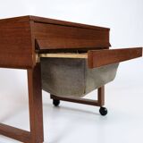 Sewing Table With Wheels Made In Teak, Danish Design From 1960s