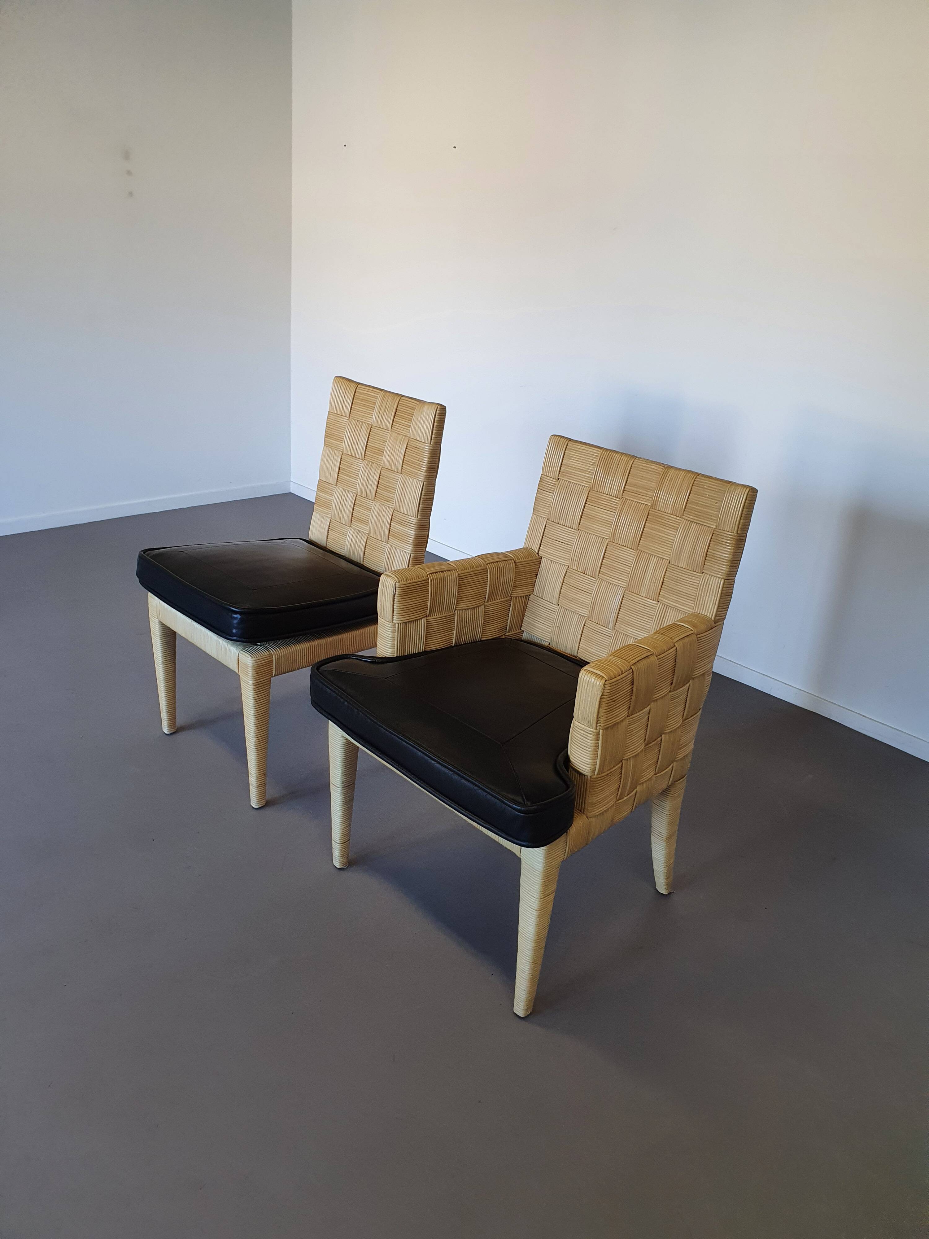 Donghia Block Island chairs 1990s original leather seats. 5 x armrests, 2 x without by John Hutton