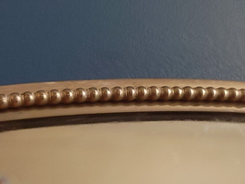 Oval mirror metal patinated pearl art deco