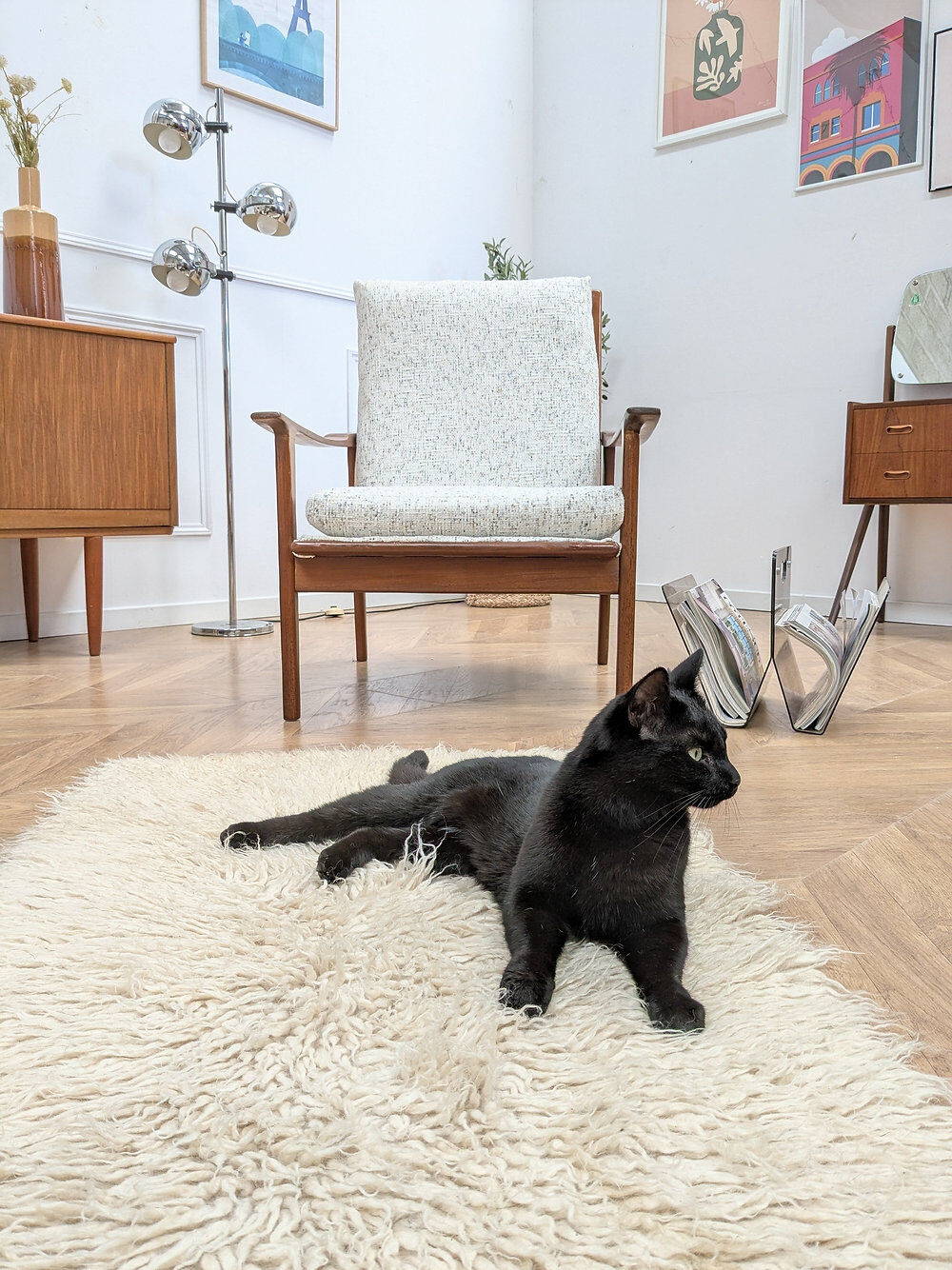 Vintage reupholstered Scandinavian armchair