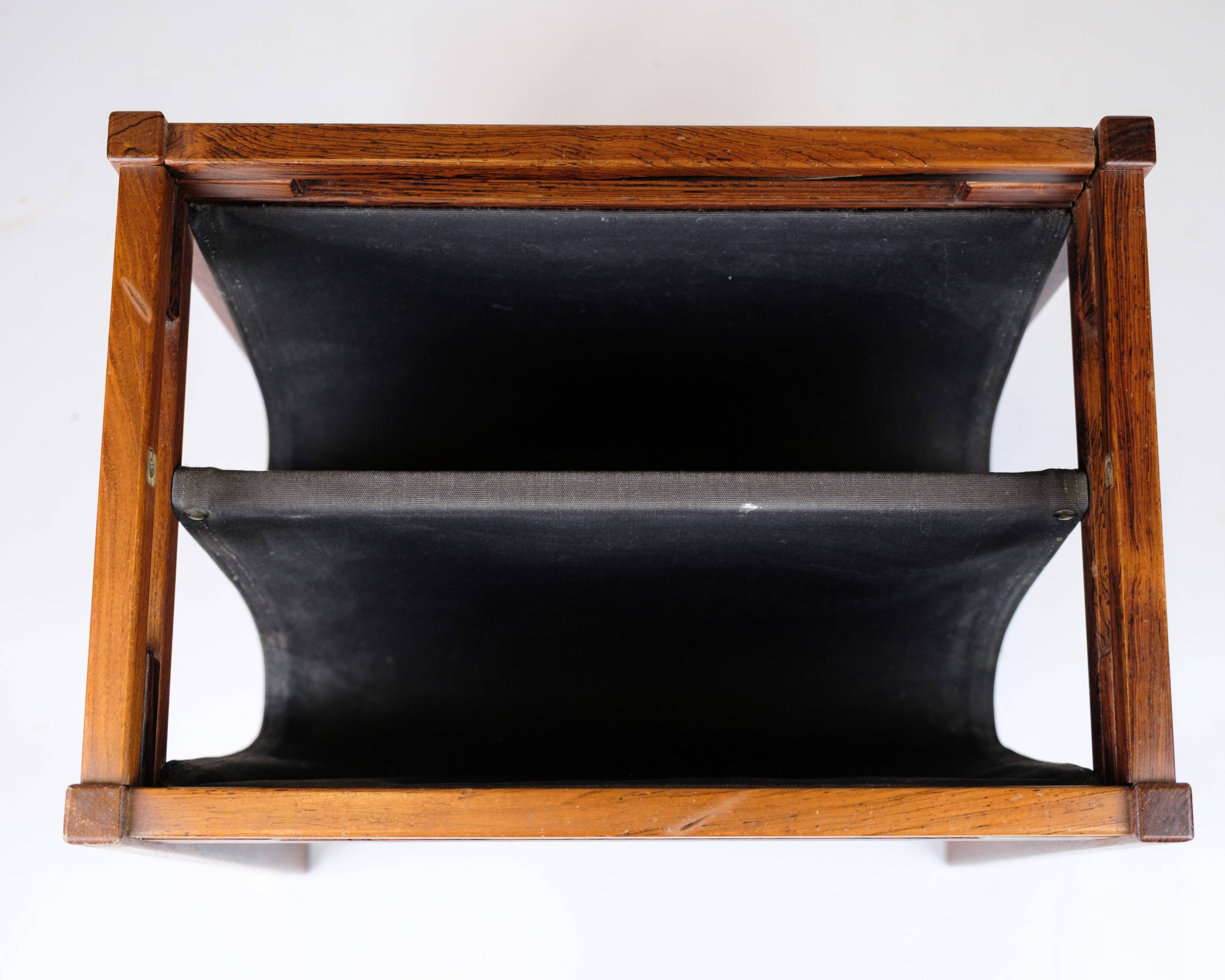 Newspaper/magazine holder - rosewood and black canvas - Danish design - 1960s