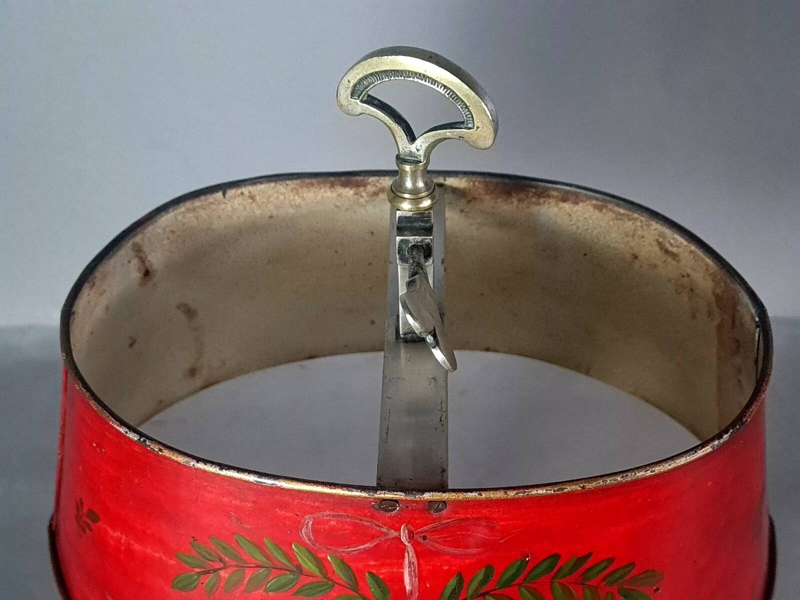 Ancienne lampe bouillotte bronze & tôle peinte, électrifiée D083