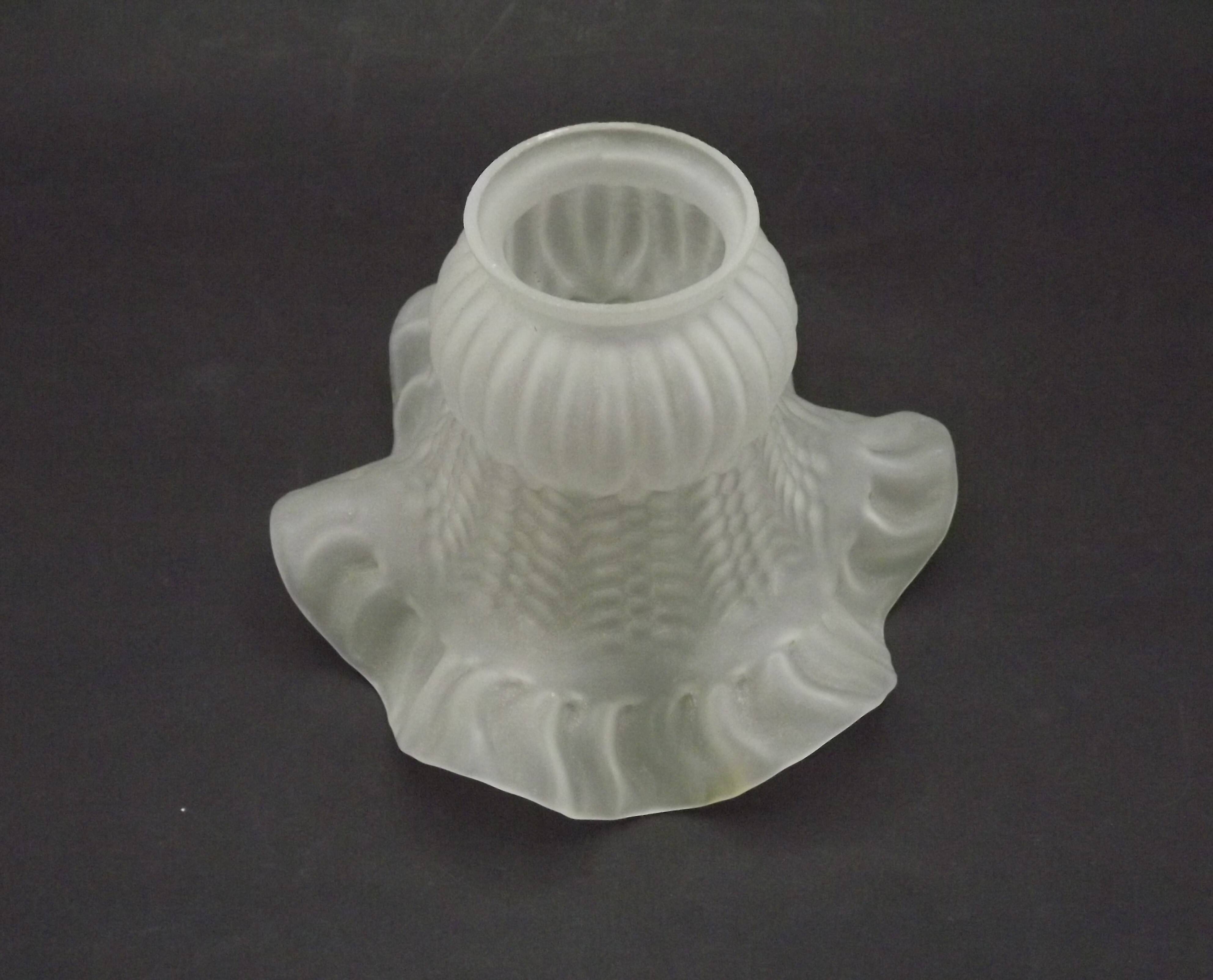 French vintage white opaque glass replacement shade with frilled edge.