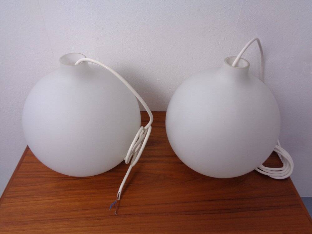 Opaline Glass Satellite Pendant Lamps by Vilhelm Wohlert for Louis Poulsen, 1960s, Set of 2