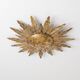 Mid-century sun ceiling lamp in gilded metal with leaf rays, 1950s