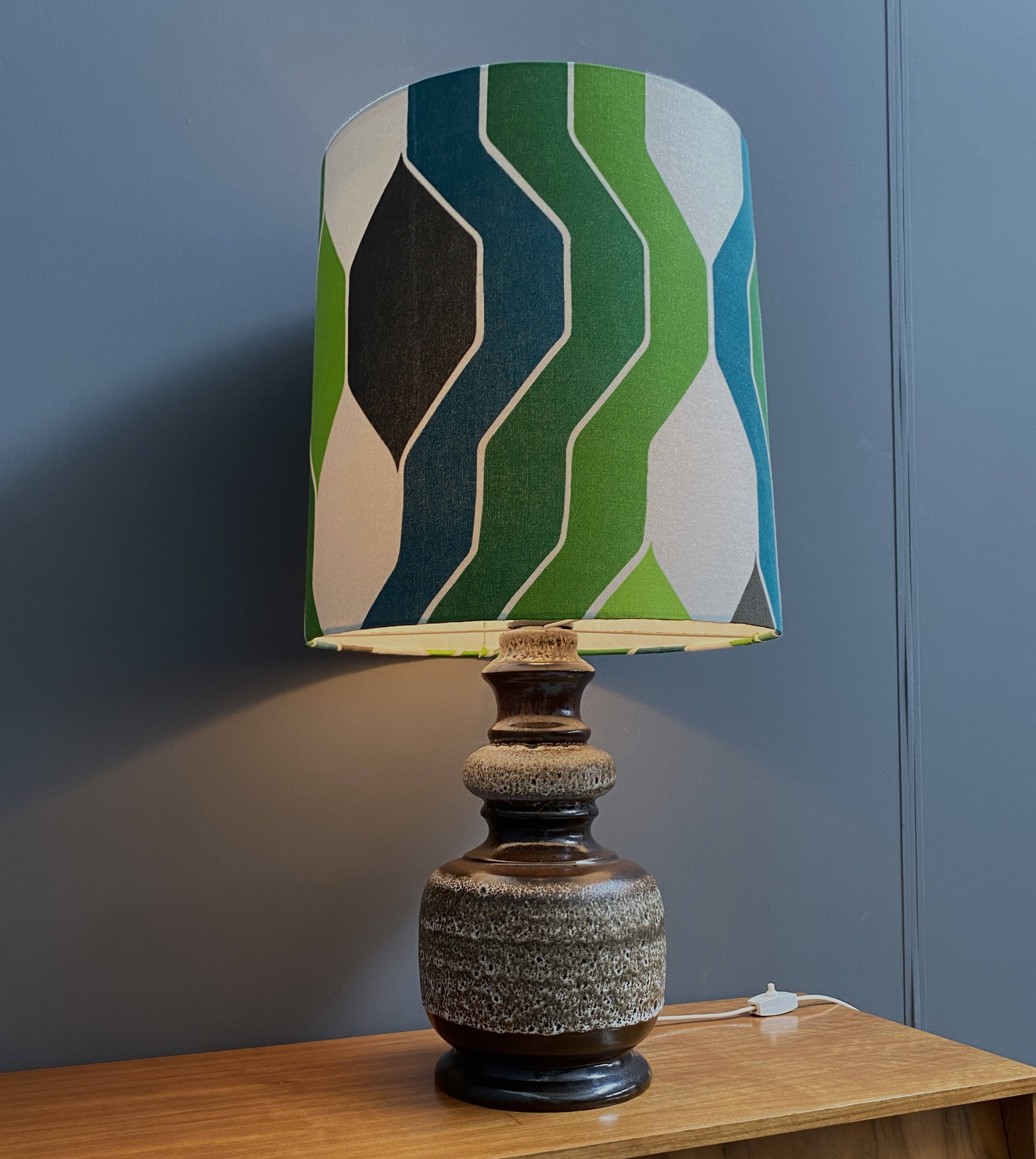 Ceramic table lamp green shade by  Hustadt-leuchten 1970s