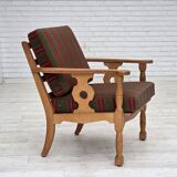 1970s, Danish armchair, green furniture wool, solid oak wood.