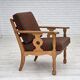 Fauteuil danois des années 1970, revêtement en laine verte, bois de chêne massif.