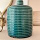 Duck blue ribbed glazed ceramic bottle vase – Mid-Century style