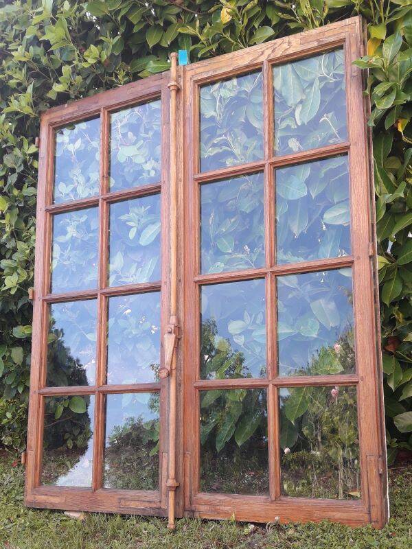 Lot of 4 oak windows H141xL112/117cm old small panes